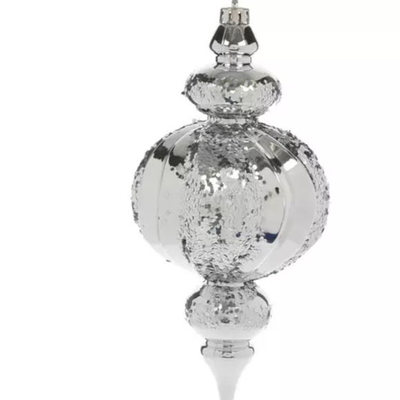 Silver Glitter Large Finial Ornament Set of 2 - Picture 2 of 11
